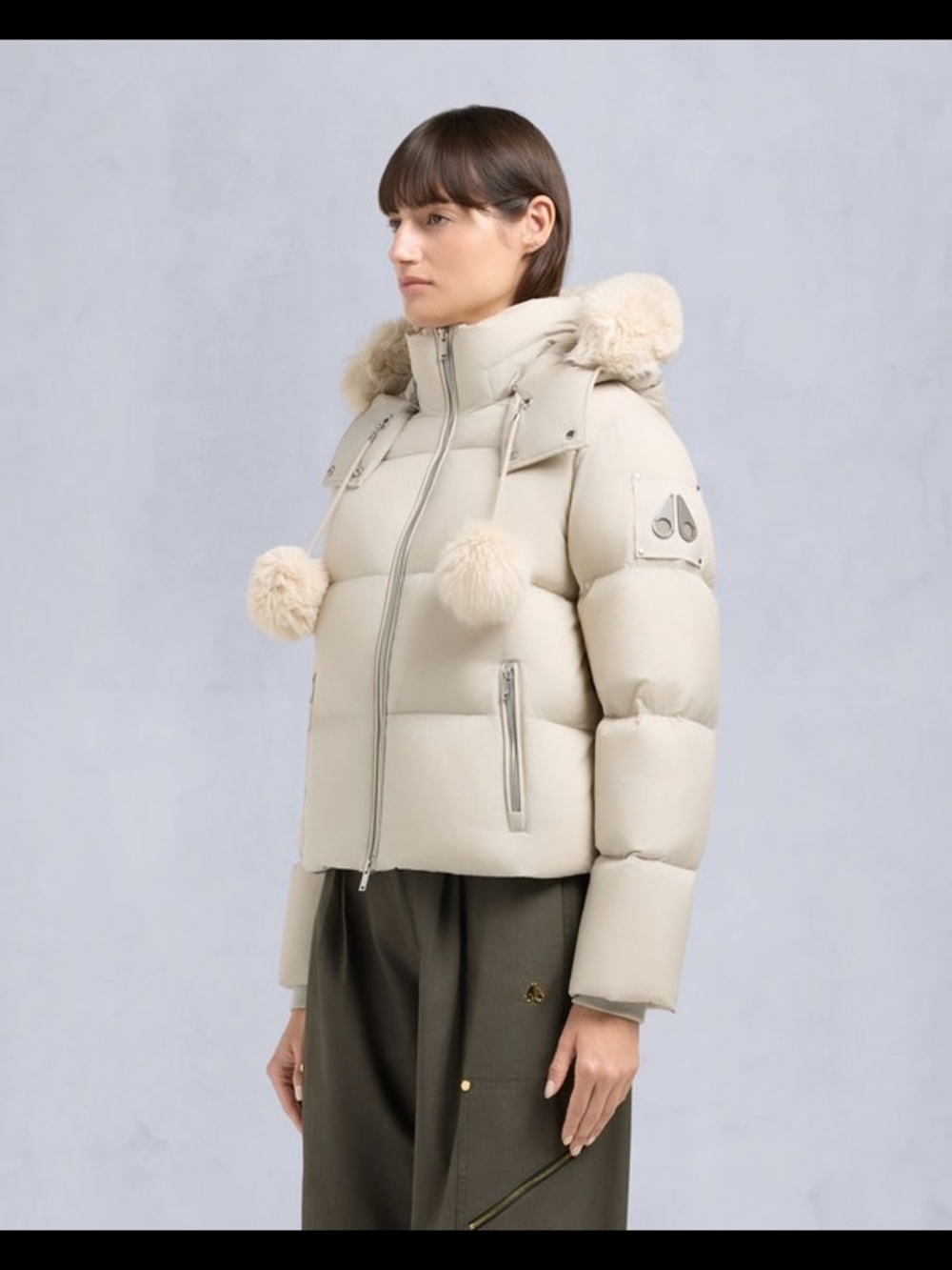 Moose Knuckles - Women's Off-White Puffer Jacket with Fur-Trim Hood